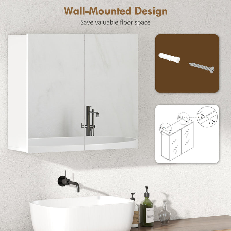 Wall Mounted Double Door Bathroom Cabinet With Mirror And Storage Shelves, White AOSOM
