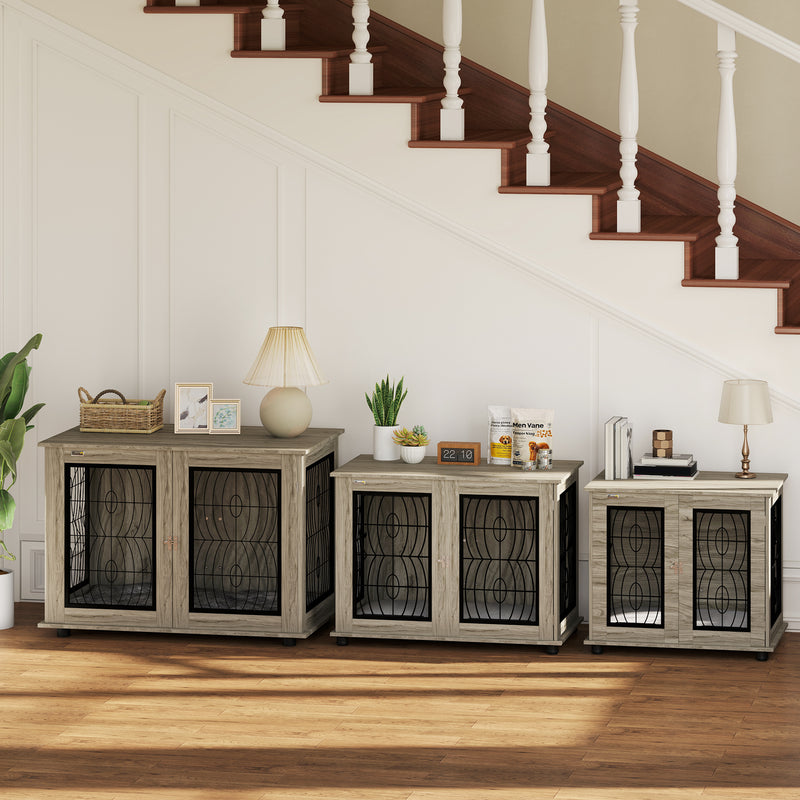 Indoor Dog Crate End Table with Soft Cushion and Lockable Door for Medium Dogs Black