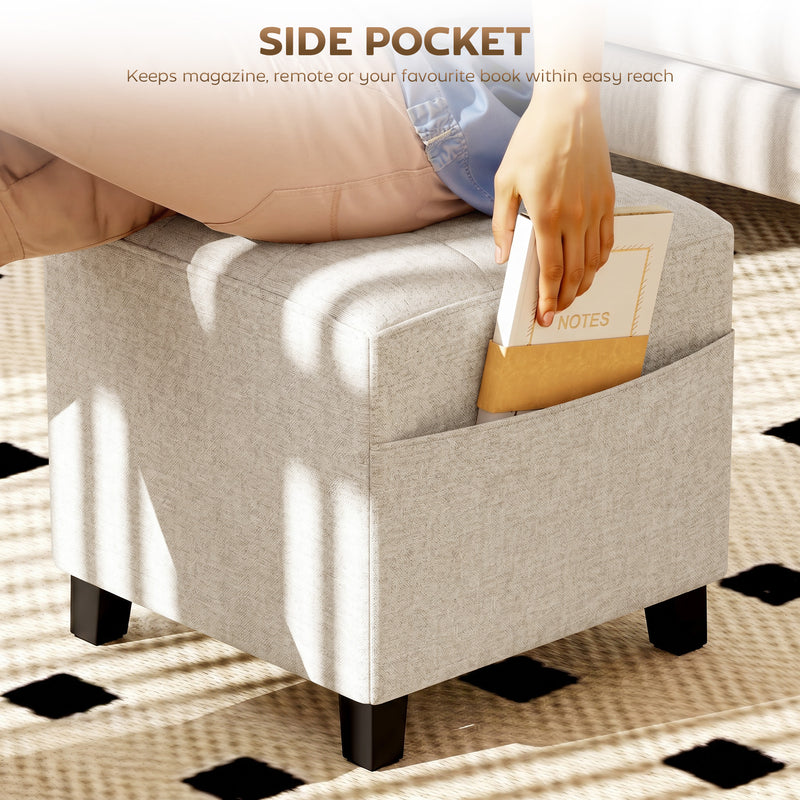 Storage Footstool with Side Pocket for Small Spaces and Extra Comfort