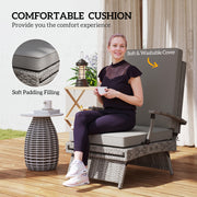 Grey Wicker Reclining Sun Lounger With Cushion for Garden, Pool, and Patio by Outsunny