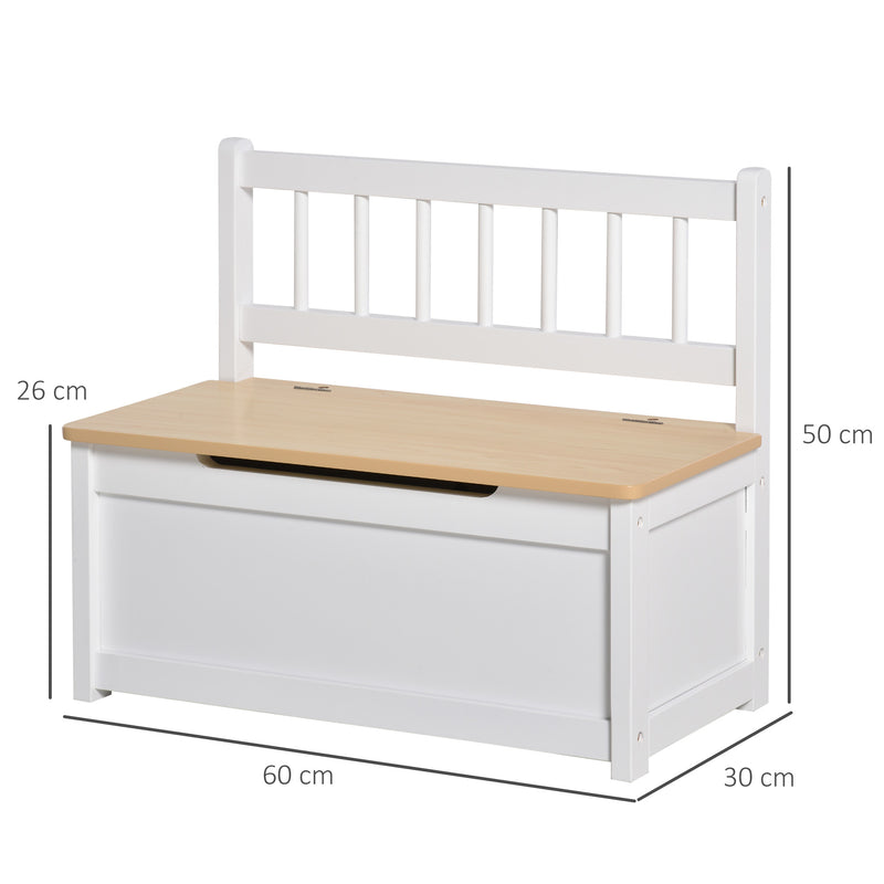 Wooden Toy Storage Bench with Safety Lid Doubles as Seat and Organiser, White