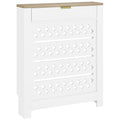 Radiator Cover with Storage Drawer Modern Slatted Design for Living Room White
