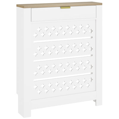 Radiator Cover with Storage Drawer Modern Slatted Design for Living Room White