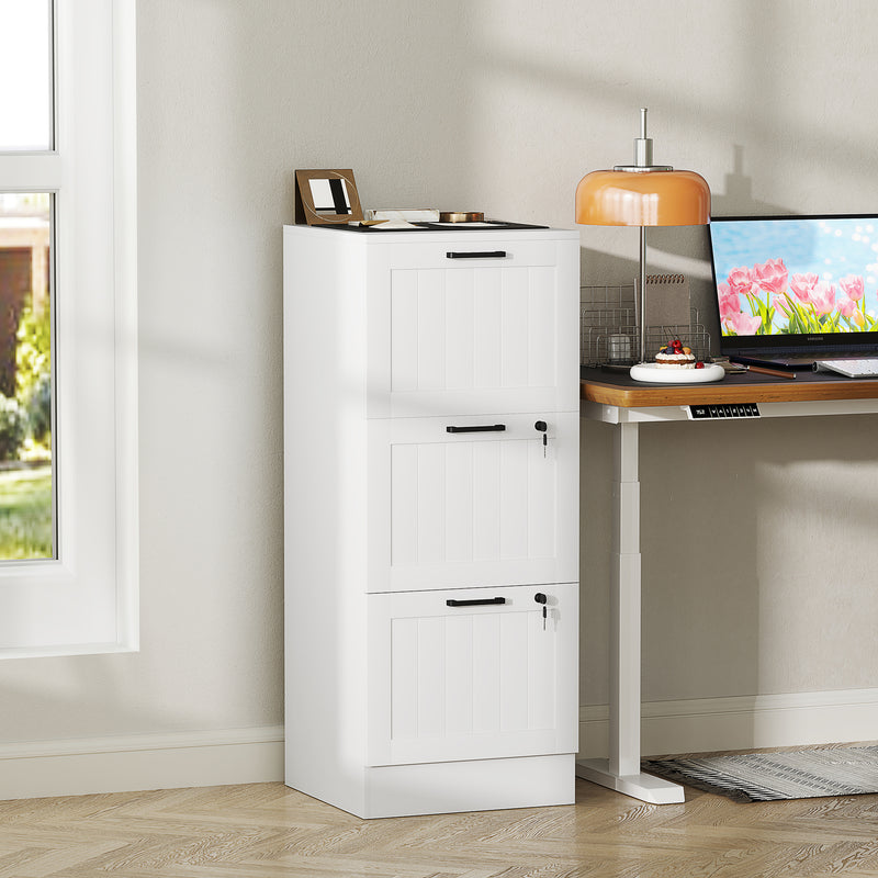 3 Drawer Filing Cabinet with Lock and Adjustable File Rails for Home Office Storage White