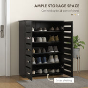 Black Shoe Storage Cabinet With Adjustable Shelves Ideal for Hallways and Entryways, Holds 15 Pairs