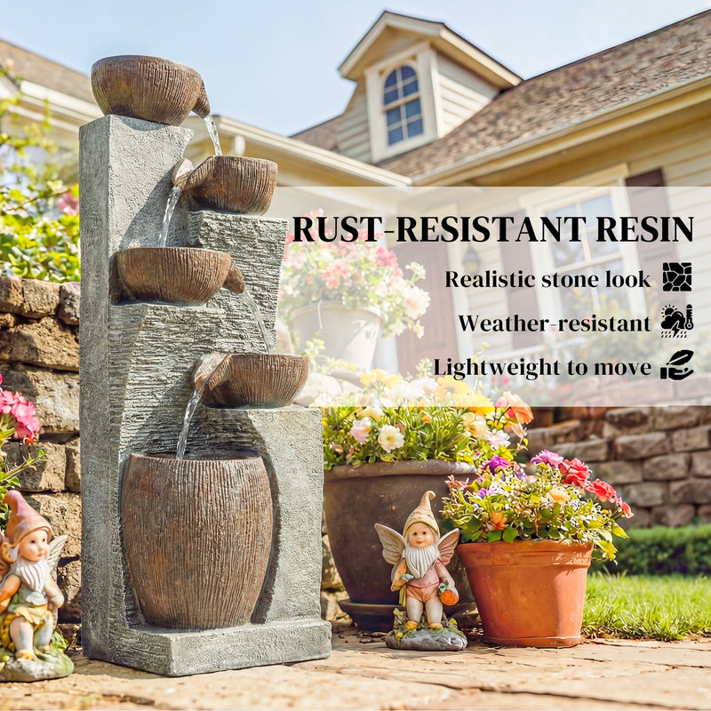 Outdoor Water Fountain with LED Lights for Relaxing Evenings and Gentle Garden Ambience Rustic Brown Outsunny