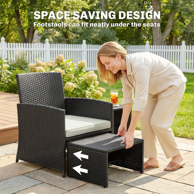 Rattan Lounger Garden Furniture Set 6 Piece with Nesting Tables and Cushioned Seats Outsunny