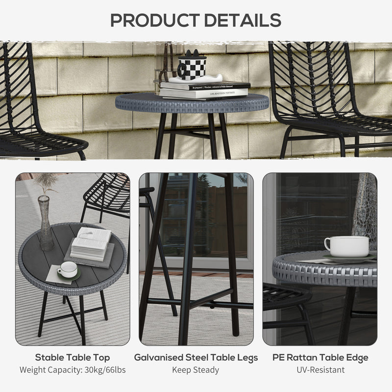 Grey Rattan Round Outdoor Side Table With Glass Top For Garden Or Patio