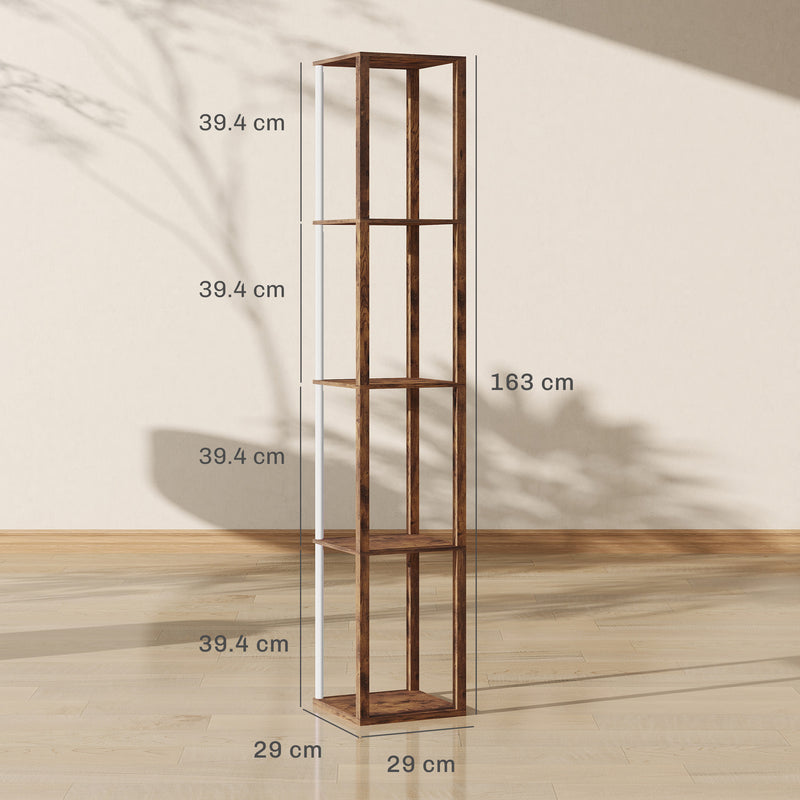 LED Floor Lamp with Shelves and Remote Control for Living Room or Bedroom Rustic Brown