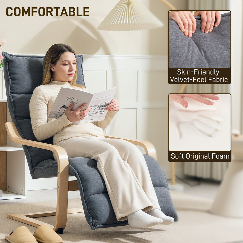 Curved Wooden Accent Chair with Adjustable Footrest Dark Grey by HOMCOM