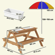 Kids Picnic Table with Sand and Water Play, Wooden Benches and Adjustable Parasol by AIYAPLAY