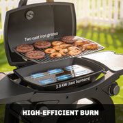 Portable 2-in-1 Gas Barbecue Trolley with 2 Burners for Flexible Outdoor Cooking, Black Outsunny