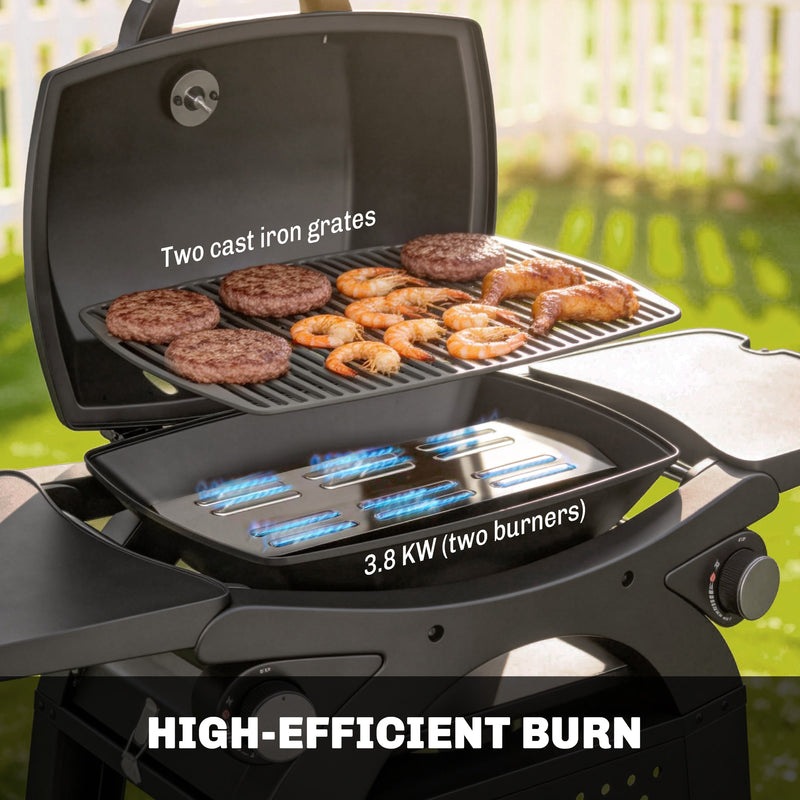 Portable 2-in-1 Gas Barbecue Trolley with 2 Burners for Flexible Outdoor Cooking, Black Outsunny