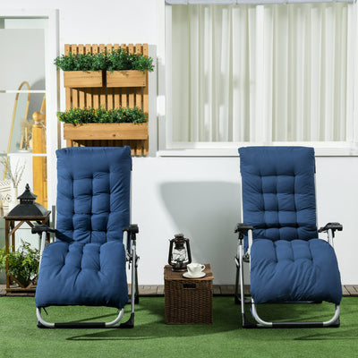 Set of 2 Reclining Zero Gravity Sun Loungers with Cushions Blue by Outsunny