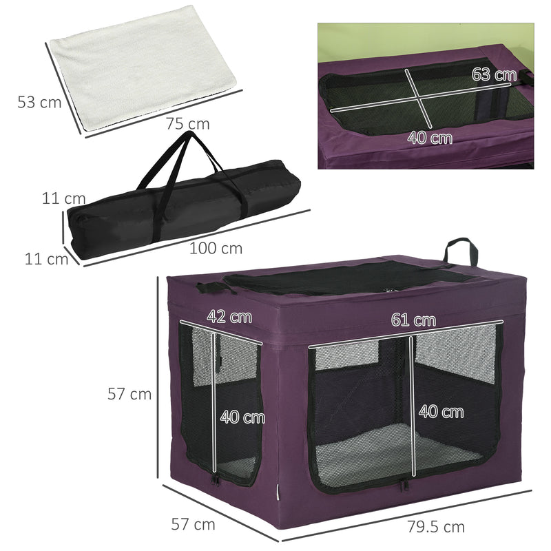 Soft Pet Carrier with Cushion for Small and Medium Dogs Ideal for Travel 80cm, Purple