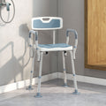 Height Adjustable Shower Chair with Backrest and Arms for Elderly Support Light Blue