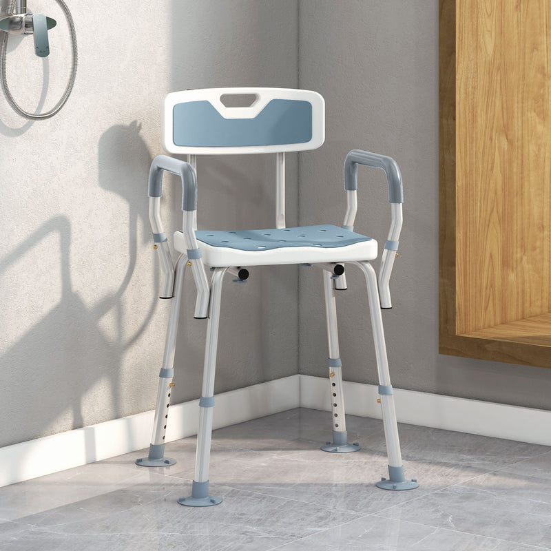 Height Adjustable Shower Chair with Backrest and Arms for Elderly Support Light Blue