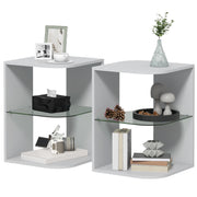Set of 2 Modern Grey Side Tables with Glass Shelf by HOMCOM