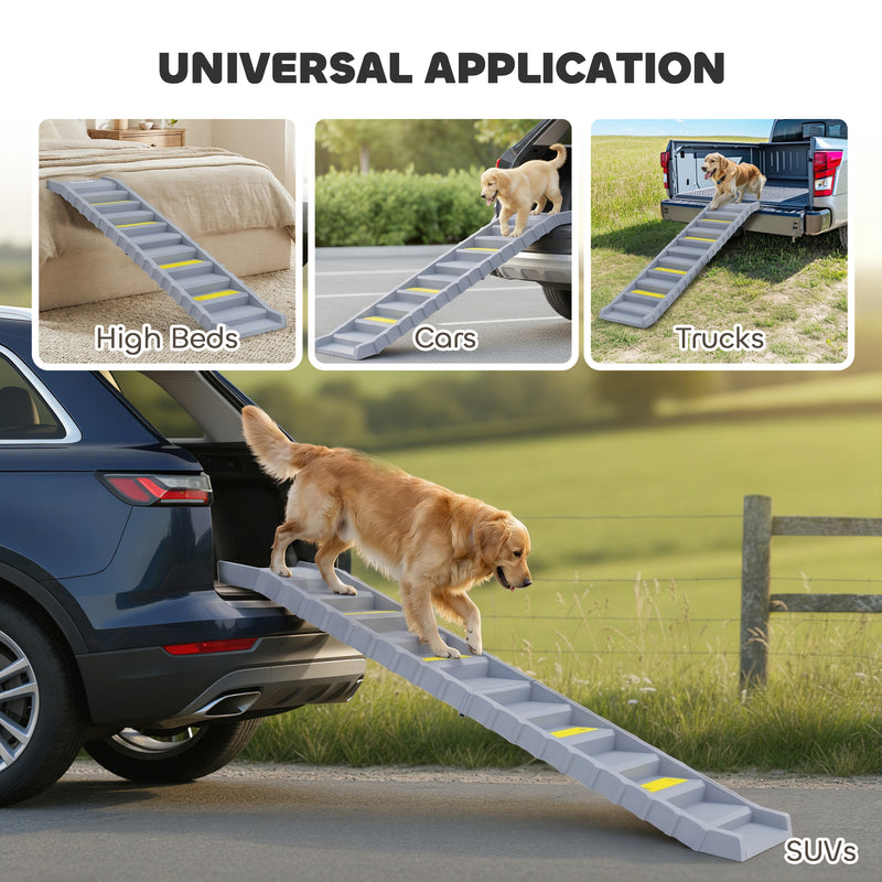 Foldable Dog Car Ramp for Easy Pet Access with Non Slip Steps Grey