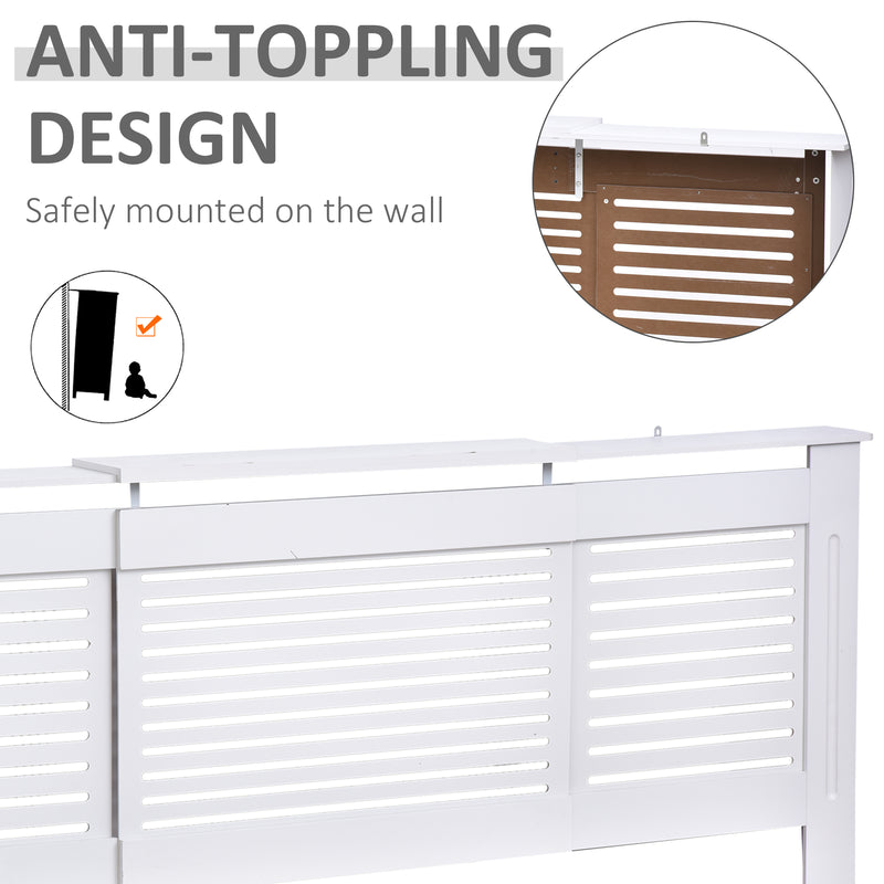 White Extendable Radiator Cover With Slatted Design And Storage Shelf For Home Office