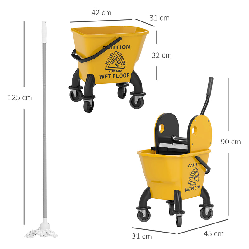 Yellow 26 Litre Mop Bucket with Wringer and Mop for Commercial Cleaning by Outsunny AOSOM