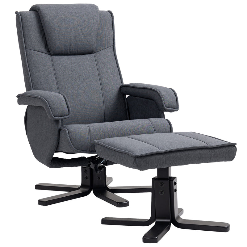 Charcoal Grey Swivel Recliner Chair with Footstool in Linen Fabric