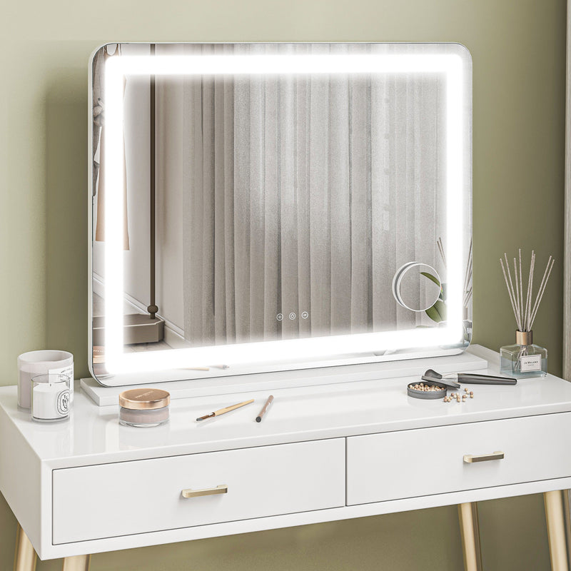 White Vanity Mirror With Lights And 10X Magnifier For Bedroom Or Dressing Table Use