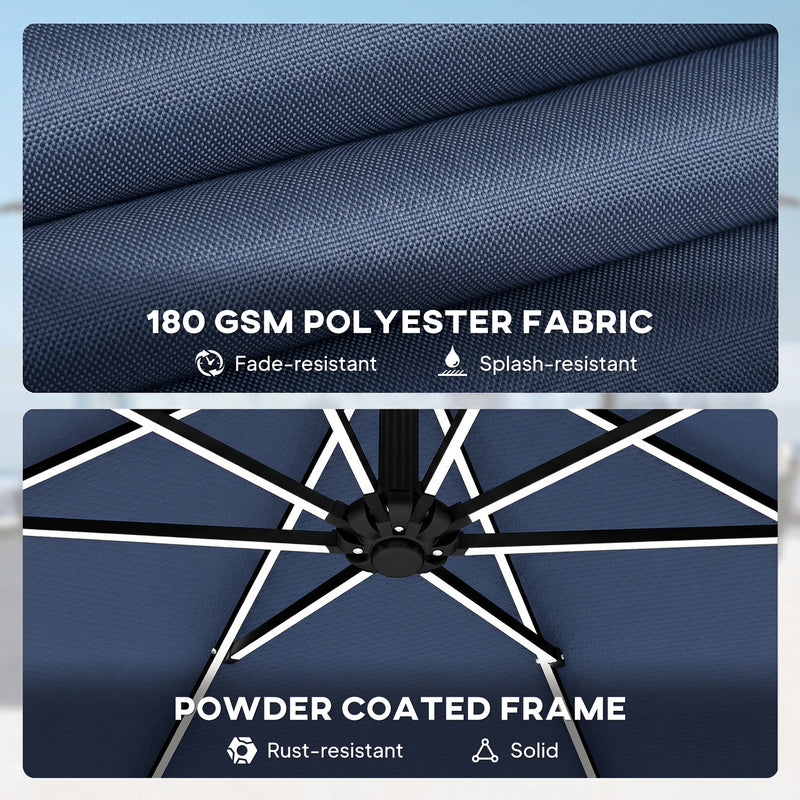 Cantilever Parasol with Lights and Adjustable Shade, Cover Included, Navy Blue