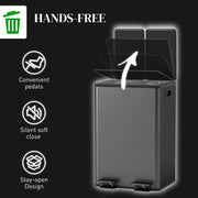 56L Dual Compartment Recycling Bin with Deodoriser Holders for Kitchen Use Black