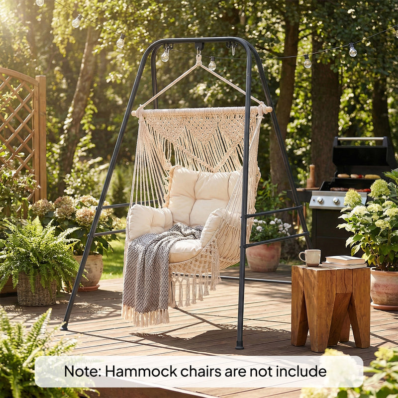 Hammock Chair Stand for Indoor or Outdoor Relaxation with Adjustable Height Black AOSOM