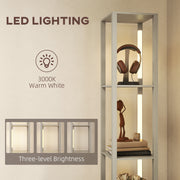 LED Floor Lamp with Shelves and Fabric Drawer for Living Room or Bedroom, Oak