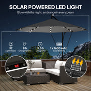 Garden Cantilever Parasol with Solar LED Lights for Day and Night Shade Black Outsunny