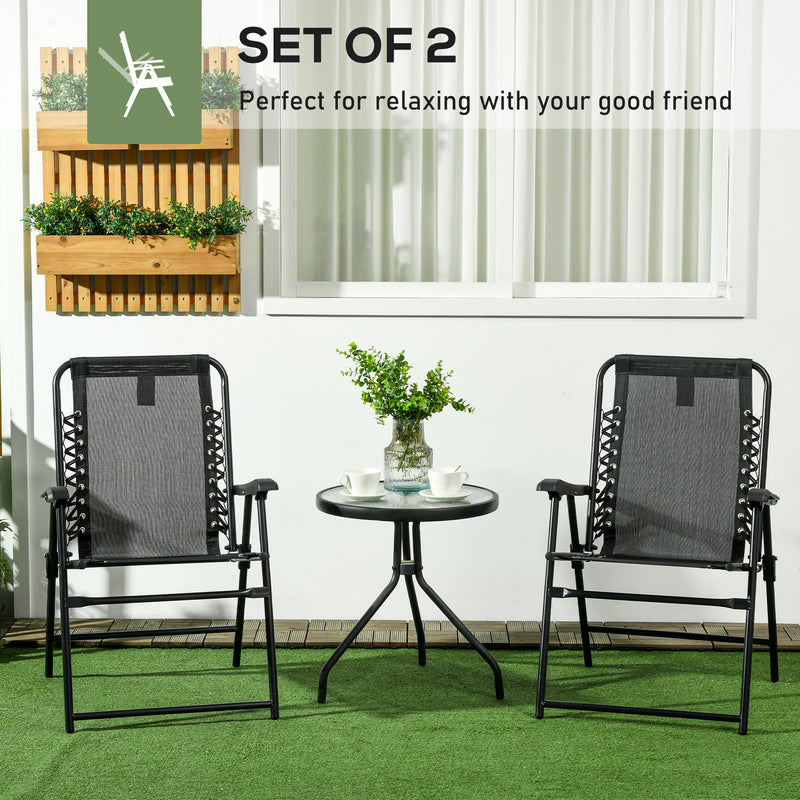 Black Folding Garden Lounger Chair Set of 2 With Armrests For Camping Or Beach Use