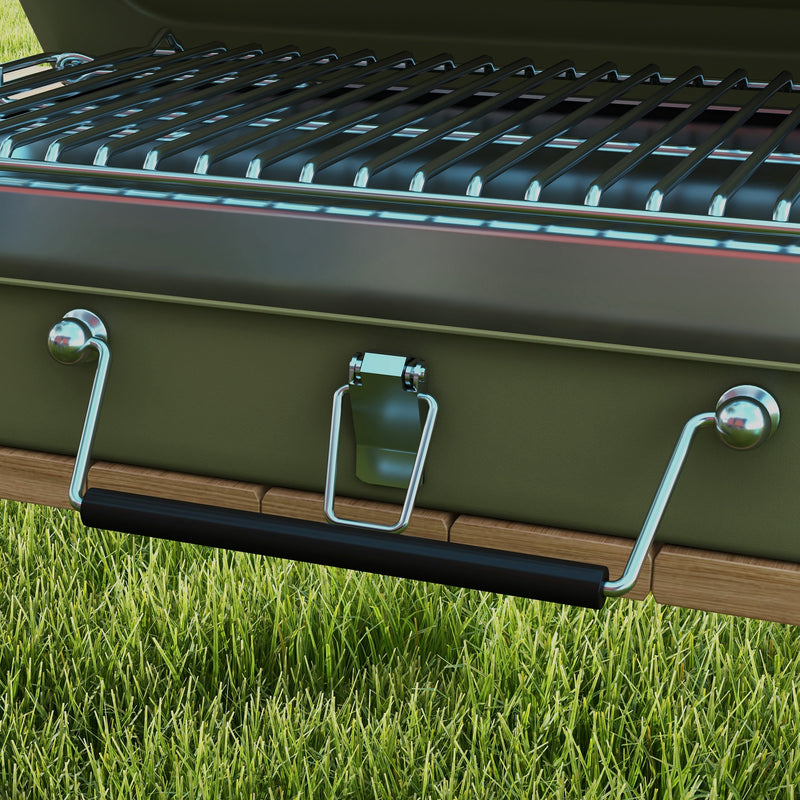 Green Portable Metal BBQ Grill With Carry Handle For Camping And Outdoor Cooking