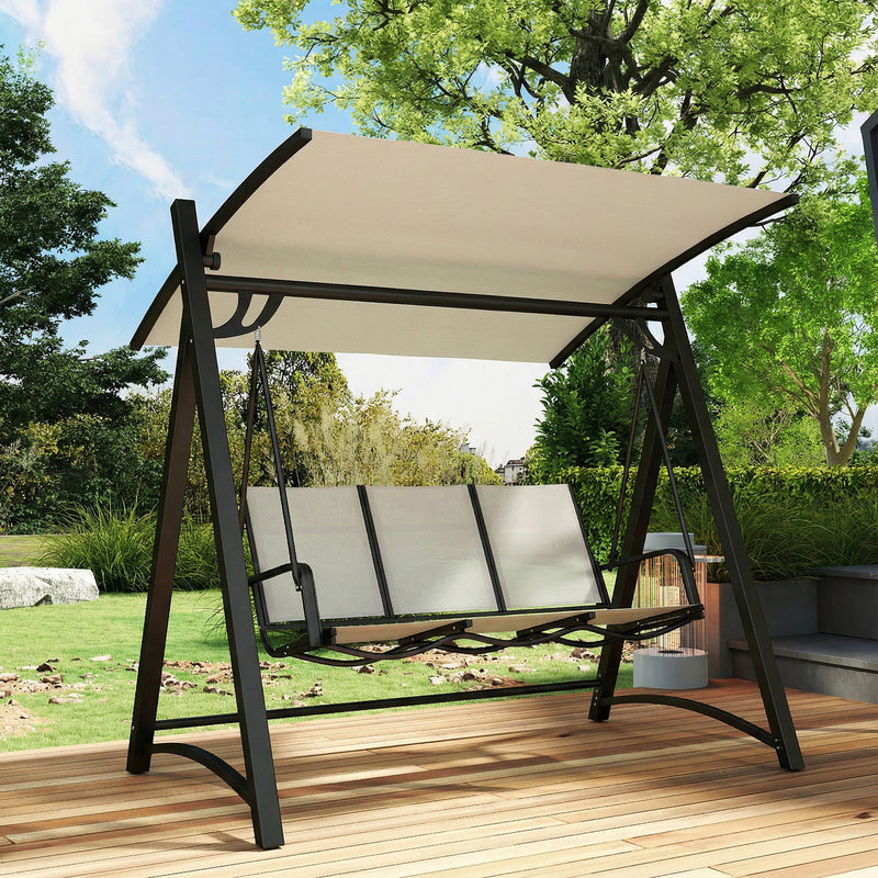 Garden Swing Chair 3 Seater with Adjustable Canopy for Shaded Outdoor Relaxing, Cream White Outsunny