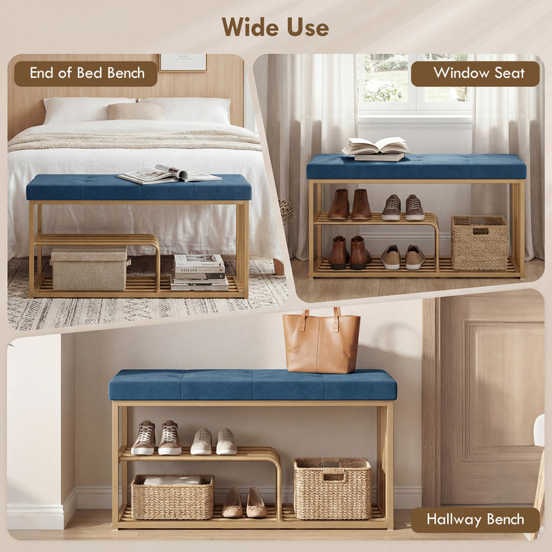 Shoe Storage Bench with Padded Seat for Hallway or Bedroom Organisation Dark Blue AOSOM
