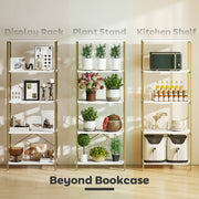 Gold and White Shelves For Living Room - 5 Tier Bookcase For Room Organisation - Gold Metal Frame With White Shelves Homcom