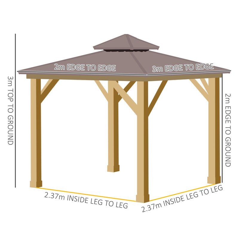 3m x 3m Hardtop Gazebo with Solid Wood Frame and Two Tier Roof for Garden by Outsunny