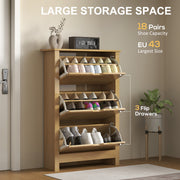 Slim Wooden Shoe Cabinet with 3 Drawers and Adjustable Shelves for 18 Pairs by HOMCOM