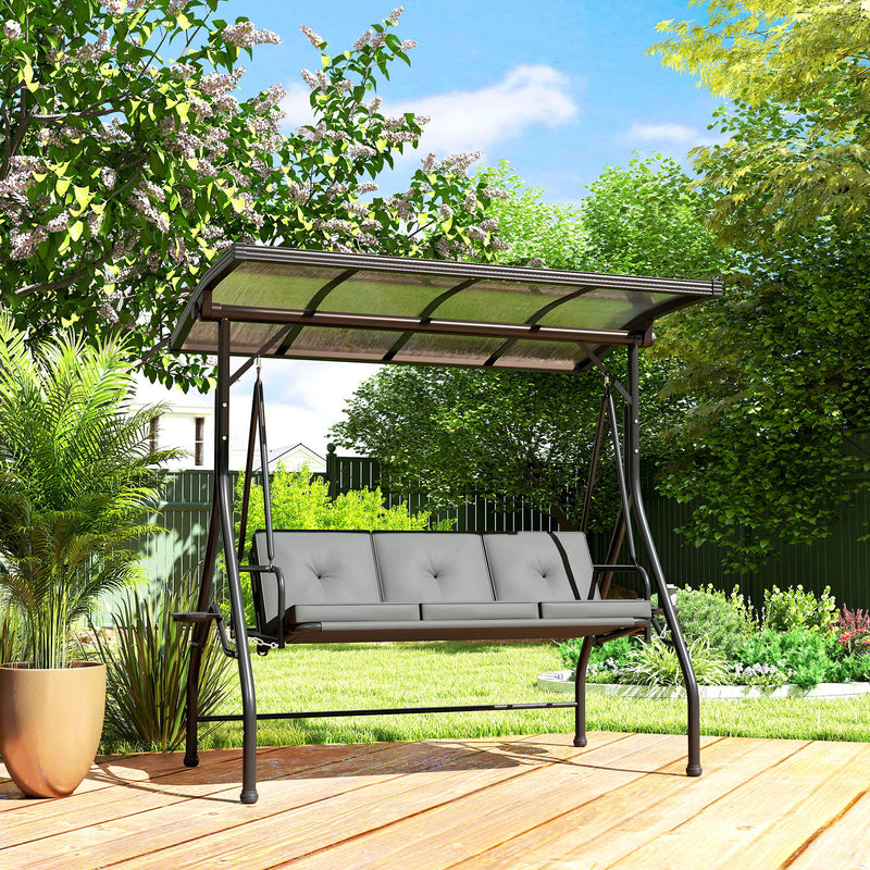 3 Seater Garden Swing Seat Bed with Adjustable Canopy and Cushion Dark Grey by Outsunny