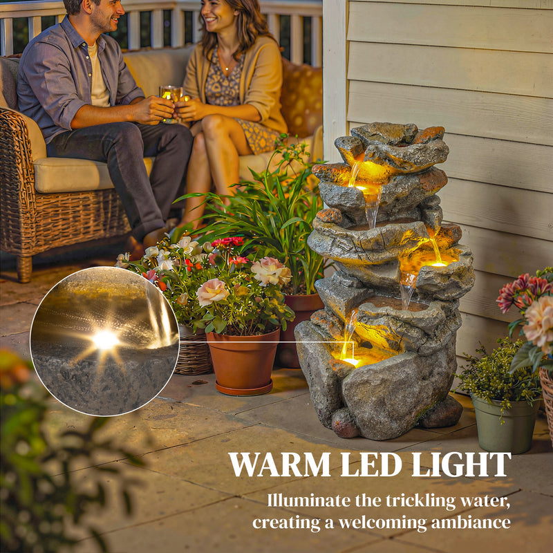 Garden Water Fountain with Calming Sounds and Warm LED Light for Relaxing Outdoor Spaces Grey AOSOM