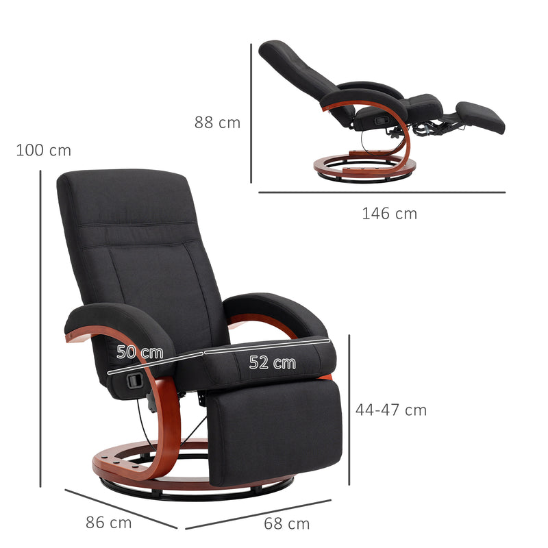 Manual Reclining Swivel Chair With Footrest for Home or Office Comfort Black