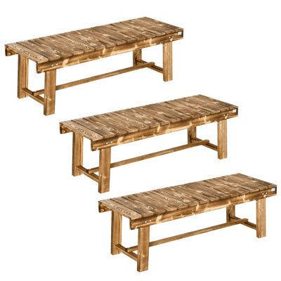2 Seater Wooden Garden Bench Set for Patio or Indoors Ideal for Relaxing, Carbonised