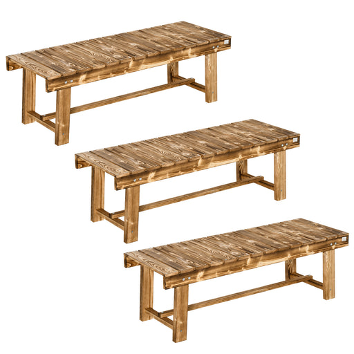 2 Seater Wooden Garden Bench Set for Patio or Indoors Ideal for Relaxing, Carbonised