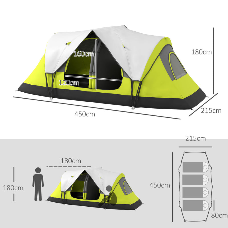 6 Person Waterproof 2 Room Family Camping Tent with Storage Pockets and Mesh Windows Yellow