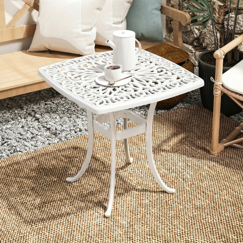 Outdoor Coffee Table with Parasol Hole for Garden or Patio Use Cast Aluminium White Outsunny