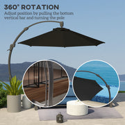 Black 3m Cantilever Garden Parasol With 360Â° Rotation and Crank Handle Premium Quality by Outsunny
