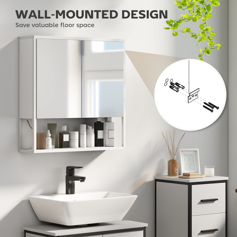 Wall Mounted Bathroom Mirror Cabinet With Soft Close Doors And Adjustable Shelf, White