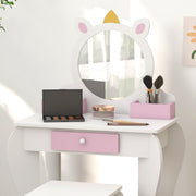 Kids Unicorn Dressing Table Set With Mirror And Stool Ideal For Bedroom Play White