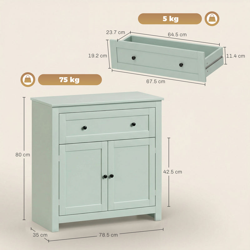 Modern Green Wooden Sideboard Storage Cabinet With Adjustable Shelf and Drawer for Kitchen